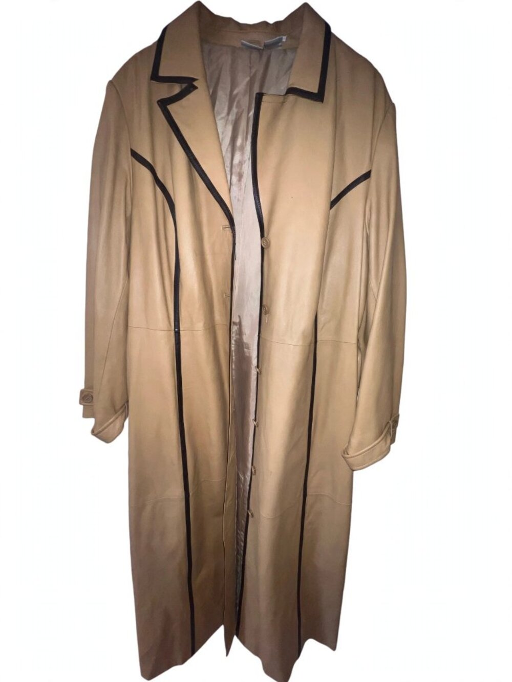 Newport News Easy Style Tan Genuine Leather Belted Trench Coat 3X
